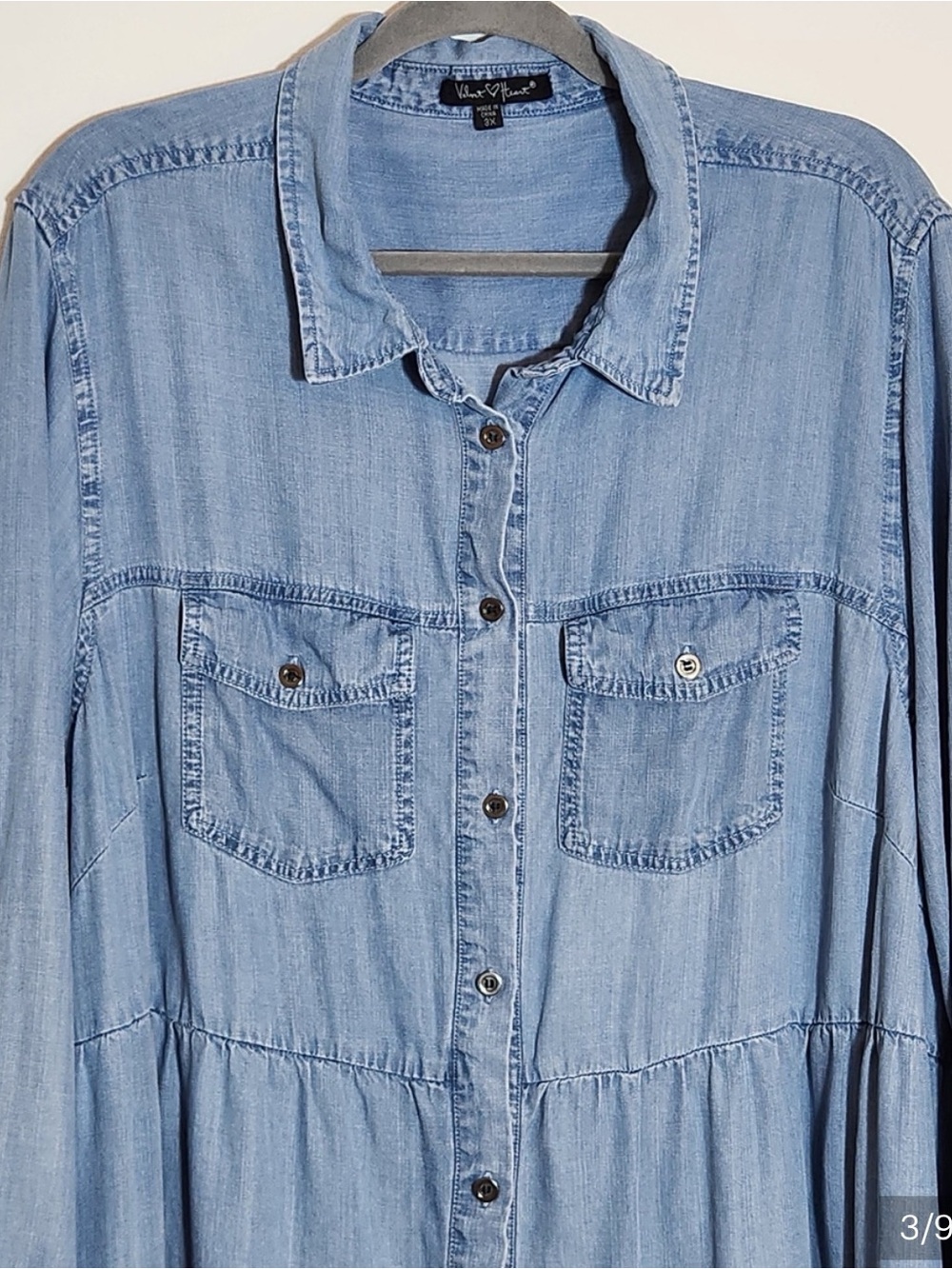 Velvet Heart Light Wash Chambray Tiered Shirt Dress Size 3X